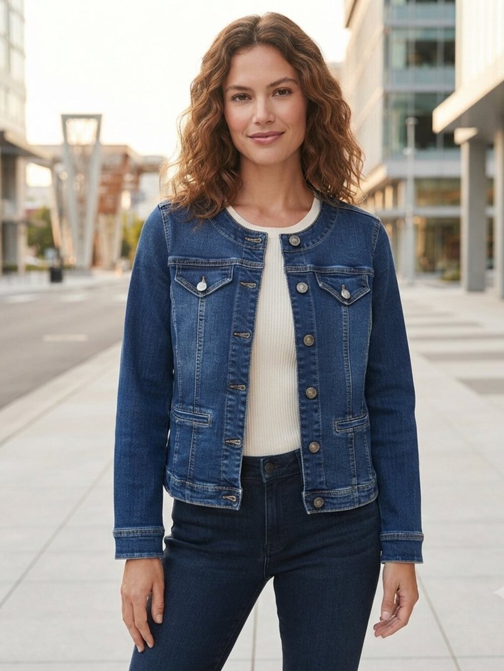 Chico’s Collarless Denim Jacket S